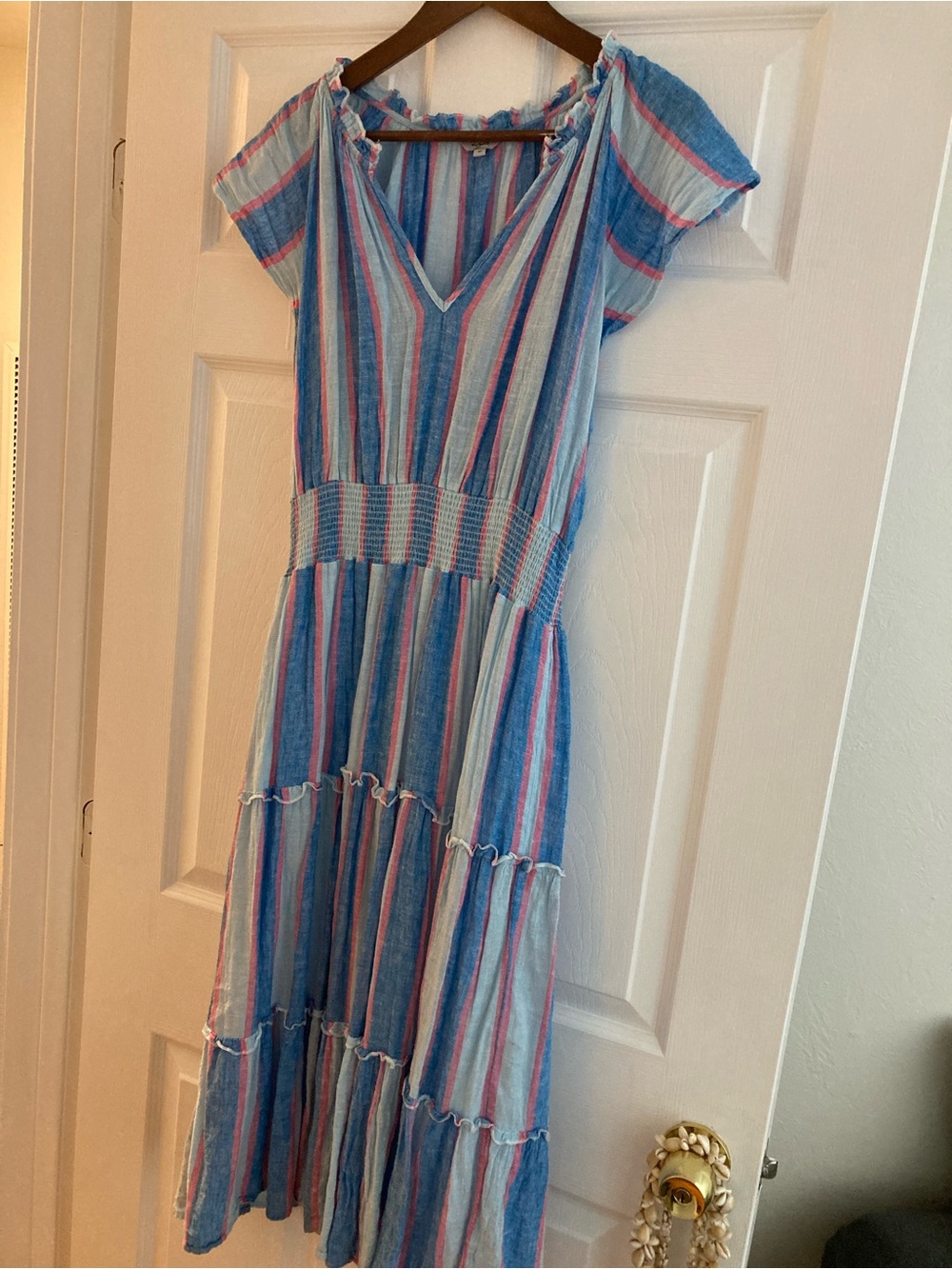 Rails medium cotton Kona Blue & Pink Striped tiered Maxi Dress